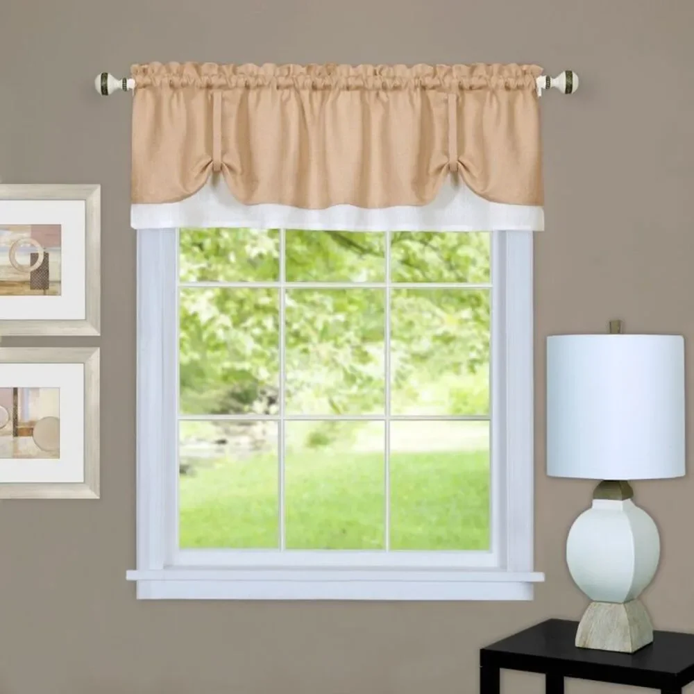 Woven Trends Two-Tone Window Curtain Valance, Double Layer Short Valance Small